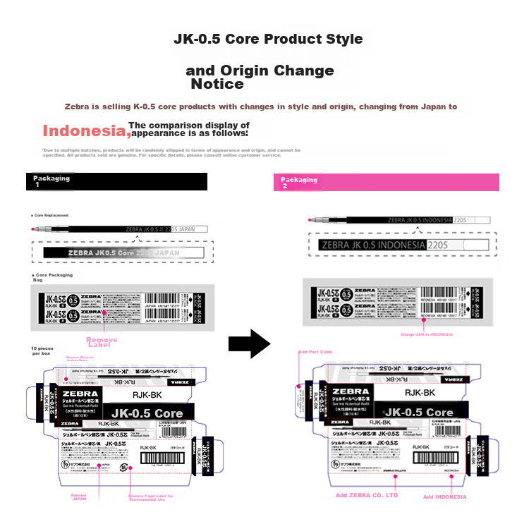 ZEBRA Gel Pen Refills (Compatible with J3J2/SJ2/JJZ68), 0.5mm Bullet Tip, Multifunctional RJK Black, JK-0.5 Refills, Pack of 10 3