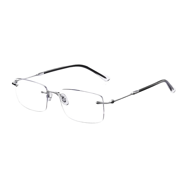Laoyezi Anti-Blue Light Reading Glasses with Ultra-Light Titanium Frame, Frameless 7035, Silver, 300 Degrees (Recommended for Ages 65-69)
