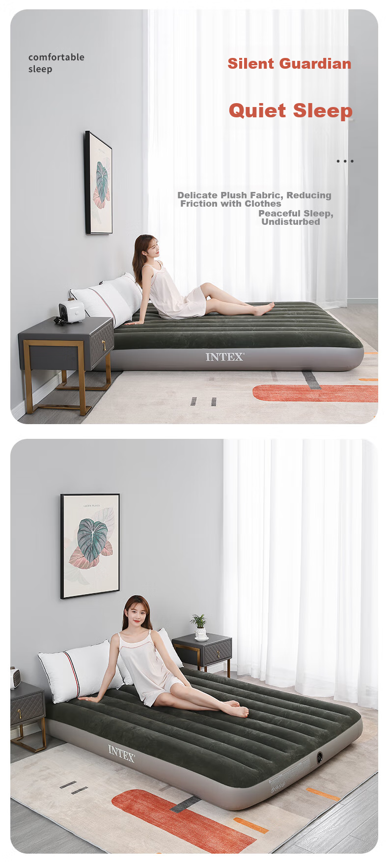 INTEX Inflatable Mattress for Camping, Outdoor Moisture-Proof Mat, Home And Car Use, Nap Lounger Bed Pad with Built-In Dry Battery Pump 64106 12