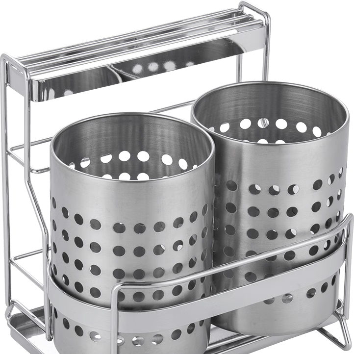 Ourunzhe Stainless Steel Chopstick Holder, Kitchen Draining Chopstick Rack, Utensil Storage Tube, Double-Tube Chopstick Cage with Knife Holder