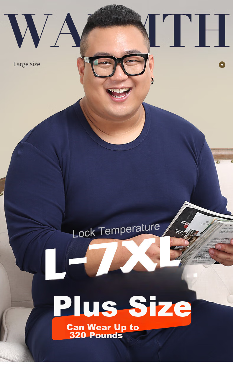 Hengyuanxiang [Plus Size Autumn Underwear] Men's 100% Pure Cotton Thin Antibacterial Plus-Size Thermal Underwear Set for Spring And Fall Seasons 2