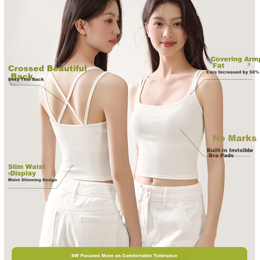 SecretWorld Women's Camisole Bra, Elegant Outer Wear, High-Quality Backless One-Piece Bra, Luxurious with Built-In Padding, Base Layer Vest 4