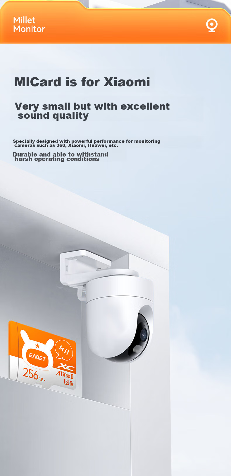 EAGET 256GB TF (MicroSD) Memory Card A1 U3 V30 C10 Dash Cam & Compatible with Xiaomi Surveillance Camera Memory Card, Upgraded Durable 7