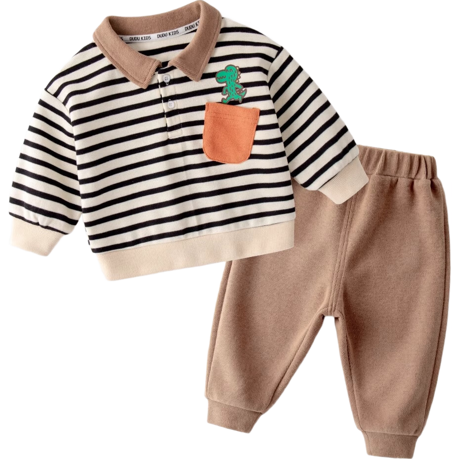 Dudujia Boys' Autumn Outfit Set, Children's Sportswear, Baby Polo Shirt Two-Piece Set, Toddler Autumn Clothing, Black, Baitiao, 130