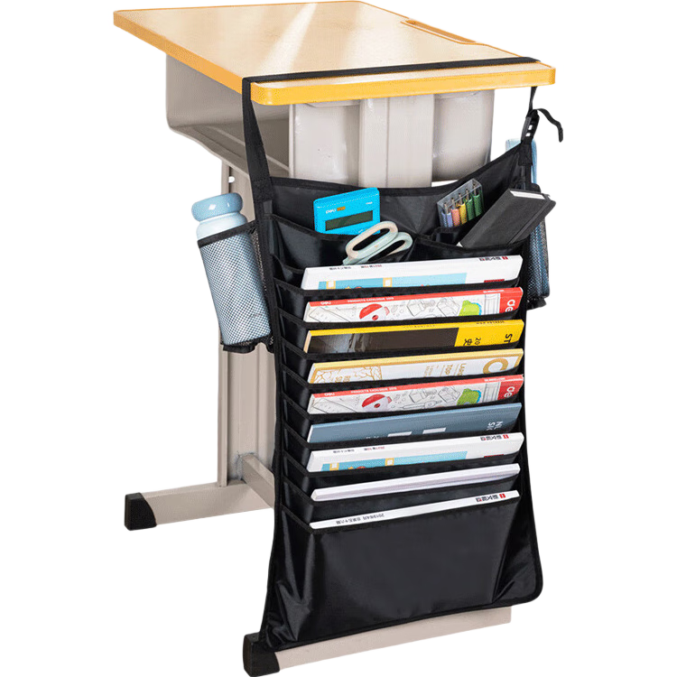 Deli 16-Grid Hanging Book Bag for Desk, Thirteen-Layer Upgraded Cross Storage Desk Hanging Bag, Student Book Storage Organizer, Thickened Version, Black School Supplies