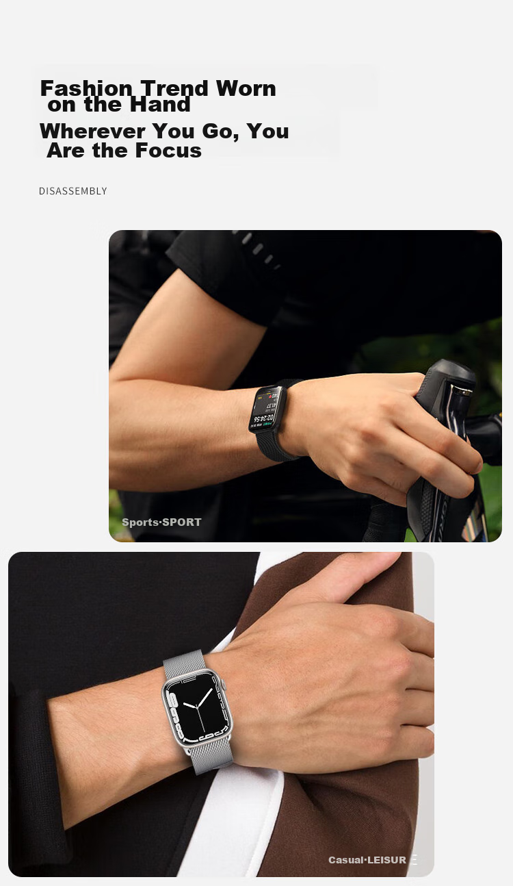 MSSM Compatible Apple Watch Band, Milanese Loop for IWatch Ultra 4/S12/11/10/9/Se3/2, Metal Magnetic Clasp, Black, 38-42 14