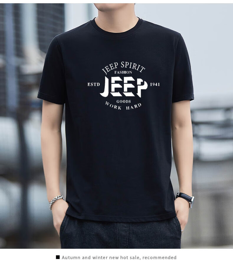 JEEP SPIRIT Men's Short-Sleeve T-Shirt, Summer Half-Sleeve Top, Pure Cotton Sports Round Neck Casual Trendy, Black, L 12