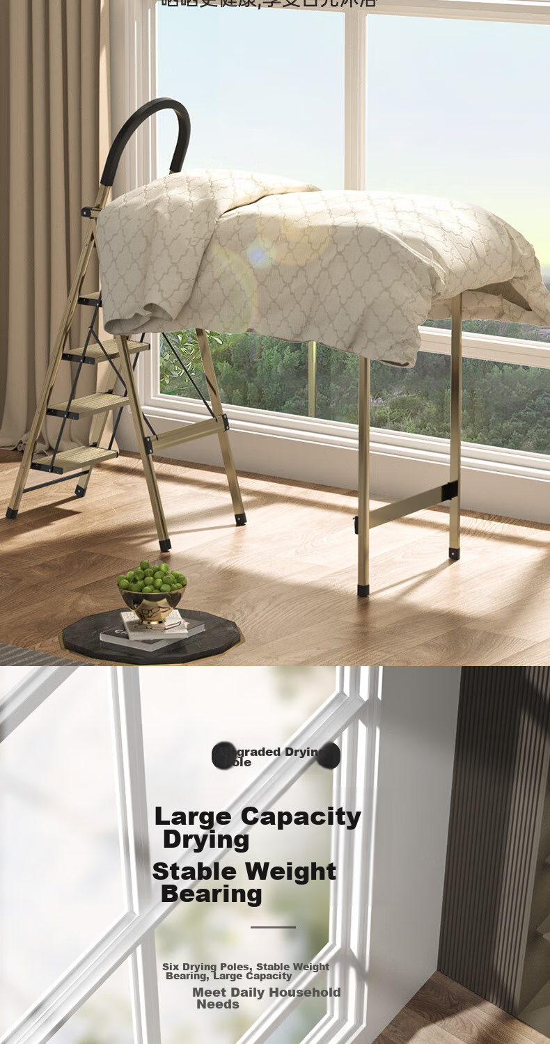 Kentai Folding Ladder, Household Foldable Clothes Drying Rack, Dual-Use Indoor Multifunctional A-Frame Ladder, Thickened Aluminum Alloy Ladder Q6-H4 5