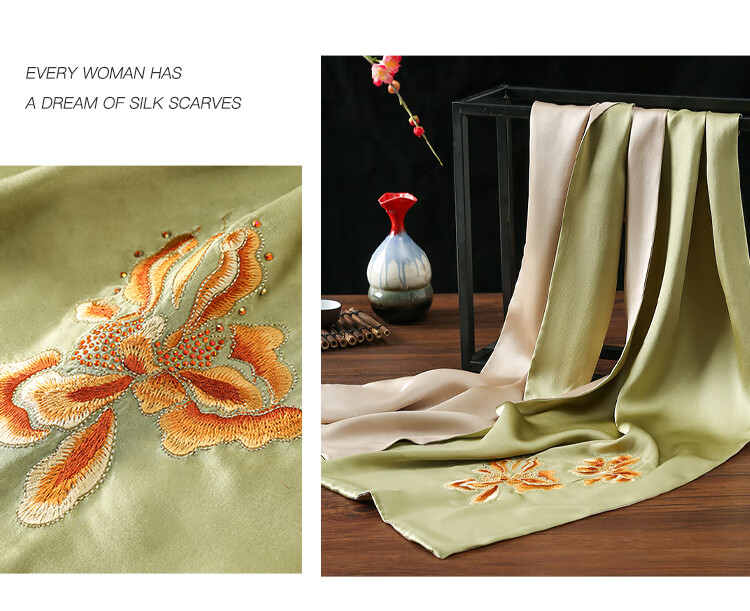Shanghaigushi Silk Scarf for Women, Double-Layer Embroidery, 100% Mulberry Silk, Gift Box for Mom on Mid-Autumn Festival, Birthday Present, Purple And White 28