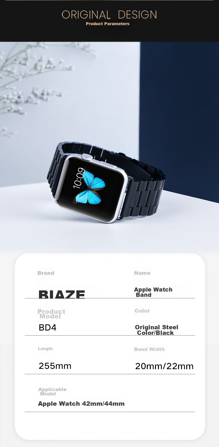 BIAZE Compatible with Apple Watch Band for IWatch S9/10, Stainless Steel Metal Strap for Apple Watch Ultra 2/8/7/6 Series 42/44/45/49mm - BD4 Black 10