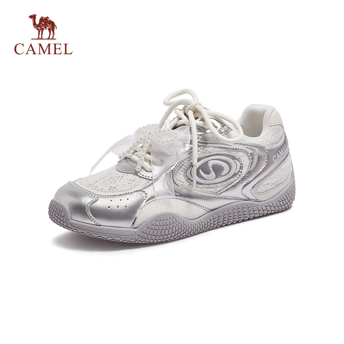 CAMEL Crescent Training Shoes for Women, Versatile Sneakers, Casual Shoes L25S577059B Beige/silver (Lace Breathable) Size 38