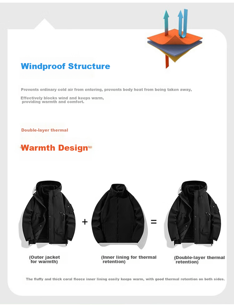 JEEP SPIRIT Men's Three-In Jacket, Men's Windbreaker, Autumn And Winter Warm Casual Fleece Outerwear 8
