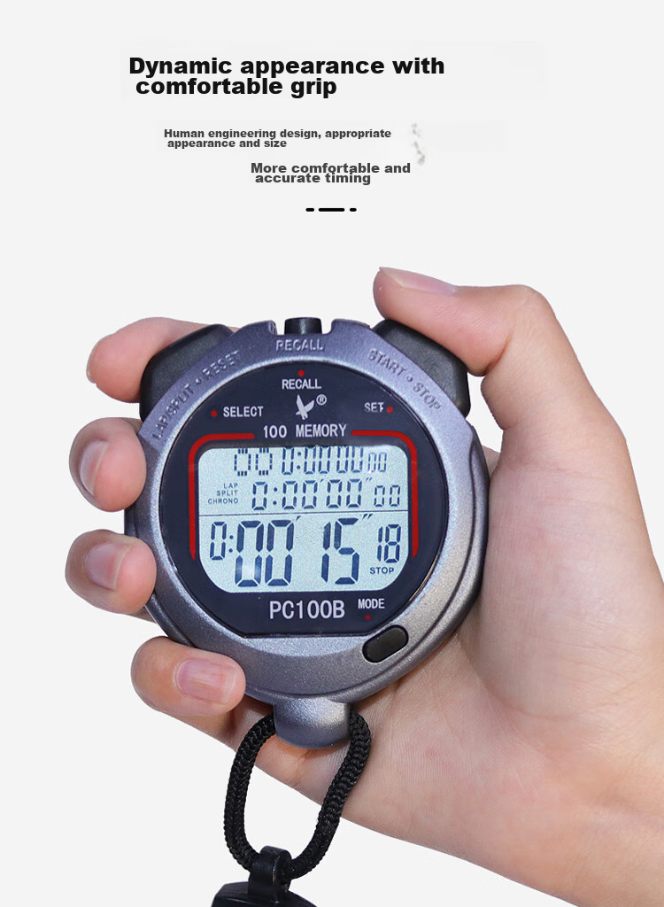 Tianfu Outdoor Stopwatch, Countdown Multifunctional Timer, Professional Competition Sports Memory Stopwatch, Three-Row 60-Lap PC960 5