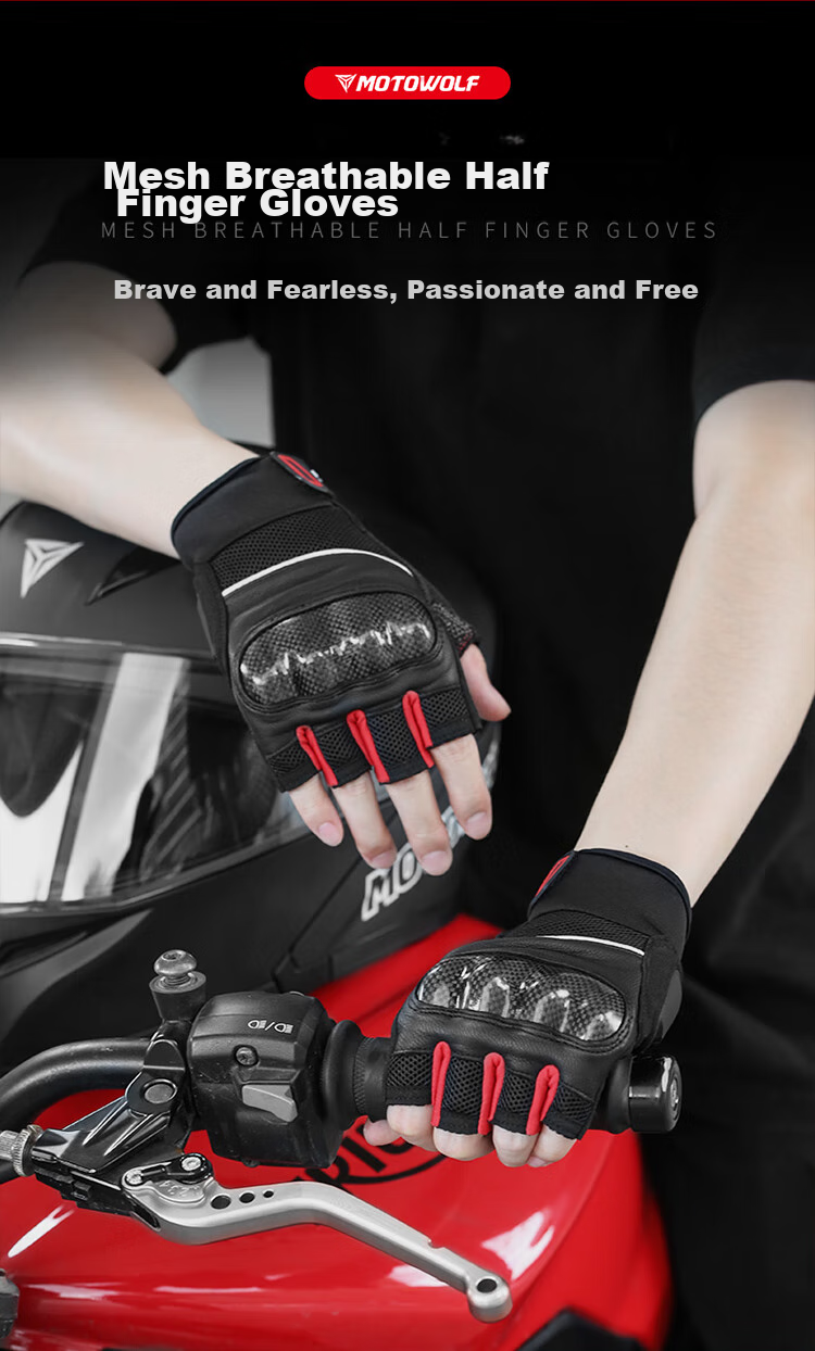 MOTOWOLF Motorcycle Gloves Half Finger Carbon Fiber Summer Breathable Riding Motorbike Anti-fall Knight Gear Unisex 2