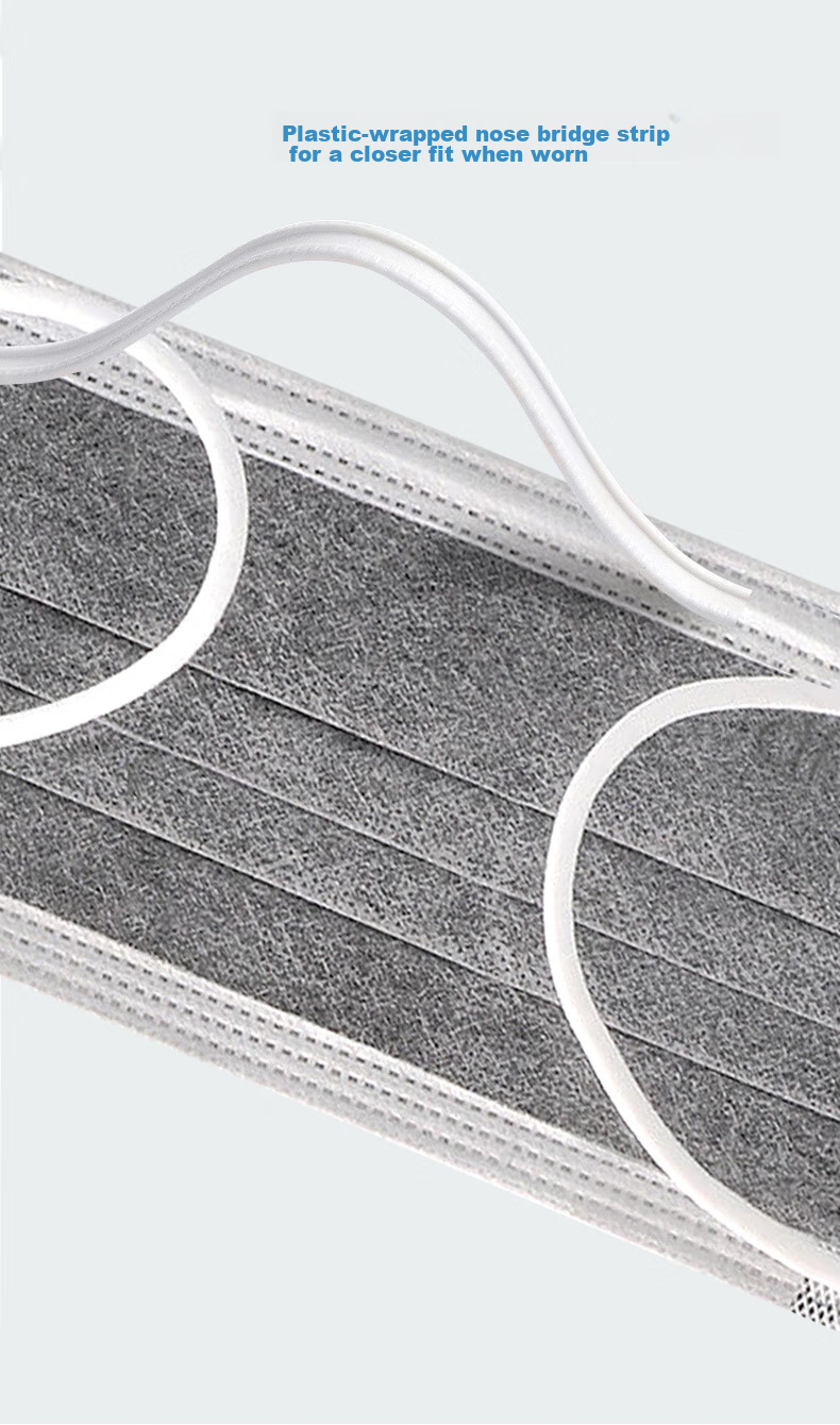 Ams Disposable Activated Carbon Face Masks, 50 Pieces/box, Individually Wrapped, Protective for Renovation Odors, Formaldehyde, Flu Virus, Gray Industrial Protection against Pollen Dust Sand Spray Droplets Allergies Breathable Grinding 13