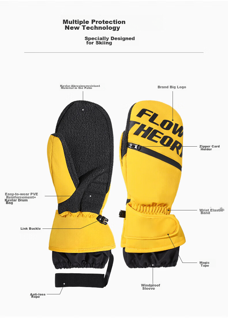 Flow Theory Full-Finger Kevlar Ski Gloves, Windproof, Waterproof, Warm, Wear-Resistant, Professional Single And Double Board Gloves 4