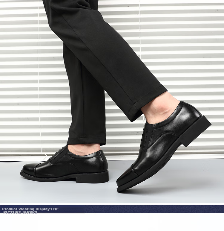 Poitulas Men's Leather Shoes with Three-Point Connection, Business Casual Formal Shoes, British Comfortable Slip-On Loafers, 9916 Black, Size 38 18