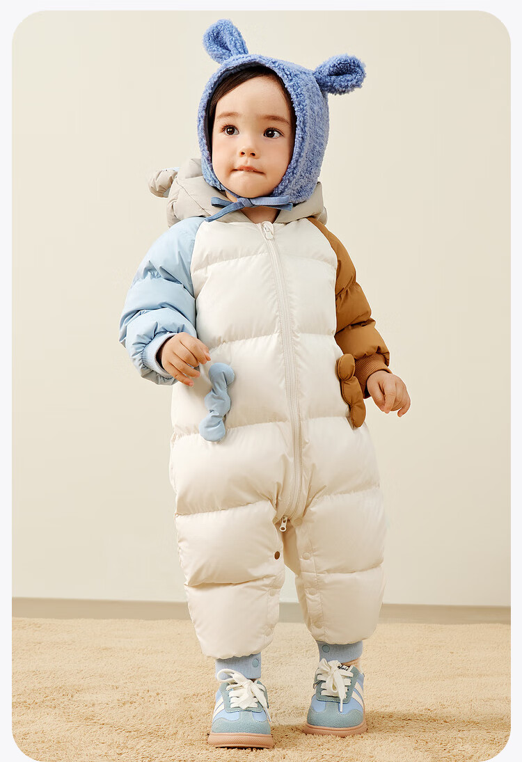 Minibala Newborn Baby down Jacket Onesie, Outdoor Wear for Boys And Girls, White Duck down Winter Coat 15