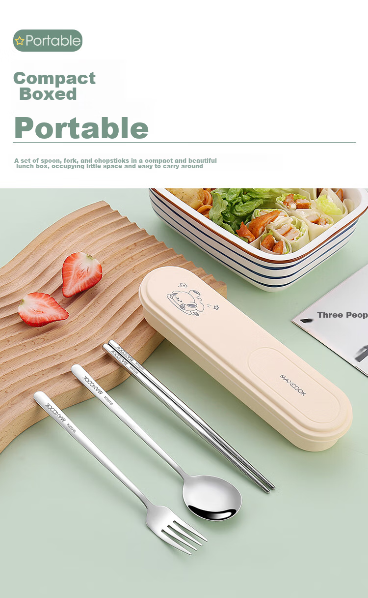 MAXCOOK 304 Stainless Steel Chopsticks And Spoon Cutlery Set, Creative Portable Three-Piece Chopsticks And Spoon Set in Natural Color MCGC849 11