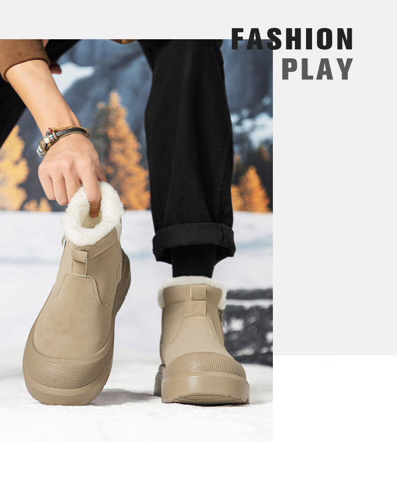 Warrior Men's Snow Boots 2025 Autumn Winter New Men's Cotton Shoes Fleece Lined Thickened Warm Casual Shoes Black 39 6