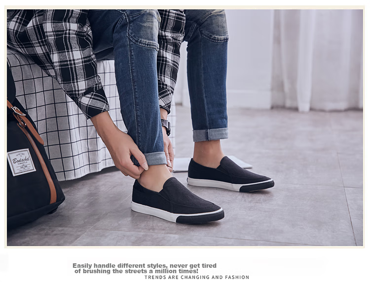 Warrior Canvas Shoes, Men's Slip-On Casual Sneakers, Student Wear-Resistant Breathable Sports Shoes, WXY-966, Black, Size 41 9