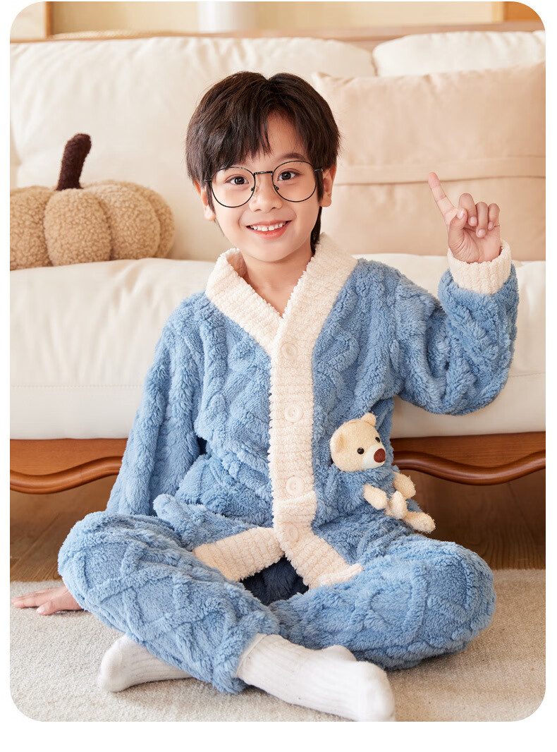 LangSha Children's Pajamas, Flannel Boys' Autumn And Winter Thickened Warm Sleepwear, Coral Fleece Home Wear Set for Older Childre 11