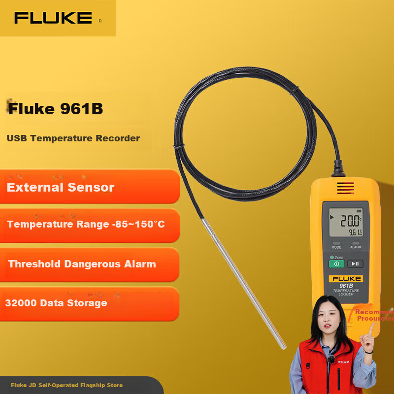 FLUKE 961B USB Temperature Logger, Thermometer, External Probe, Range -85°C to 150°C