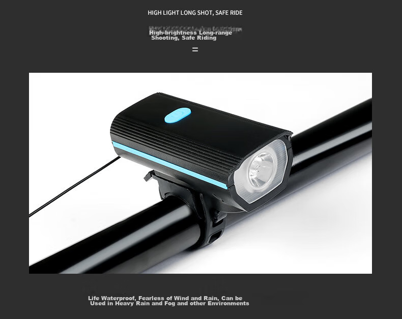 BIKEBROS Bicycle Front Light USB Rechargeable Horn Light Mountain Bike High Brightness Flashlight Children's Bicycle Bell Bike Front Light Strong Night Riding Light Horn Light Blue Strong Light 16