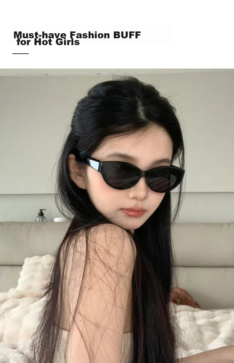 Cuntiandaofu Cat Eye Sunglasses, Sunglasses, Polarized UV Protection Sunglasses GM Sunglasses for Women, Korean Style, Black Frame with Black Lenses 3