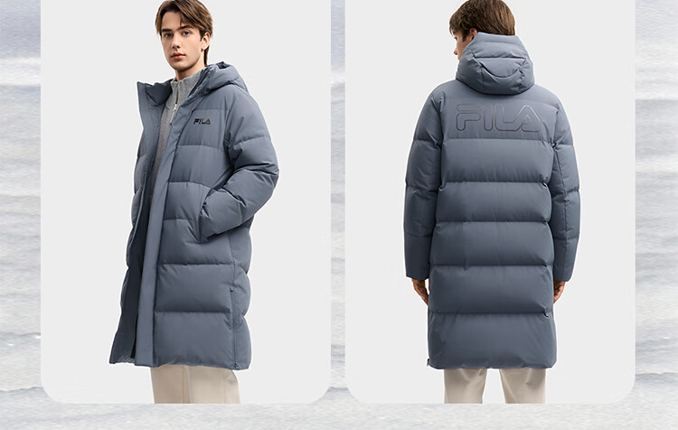 FILAFILA Official RGB Long Down Jacket 2025 Winter Couples Hooded Cold-Resistant Warm Coat 6