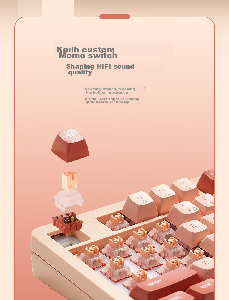 Hyeku Q3 87-Key Tri-Mode Wireless Bluetooth Customizable Mechanical Keyboard Full Hot-Swappable Gasket Structure Keyboard for Gaming And Office Use Peach Velvet Color Kailh Meme Switch 4