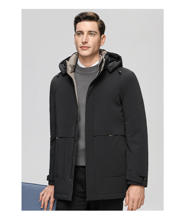 YAYA Men's Goose down Jacket, Thickened Mid-Length Style, Winter Warmth, for Young And Middle-Aged, Detachable Hooded down Coat, 25779AB 12
