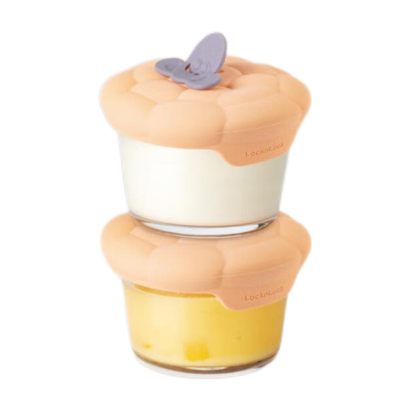 LOCK&LOCK Baby Food Container, Heat-Resistant Glass Baby Food Bowl, Steaming And Freezing Safe Container for Children, Orange, 150ML*2