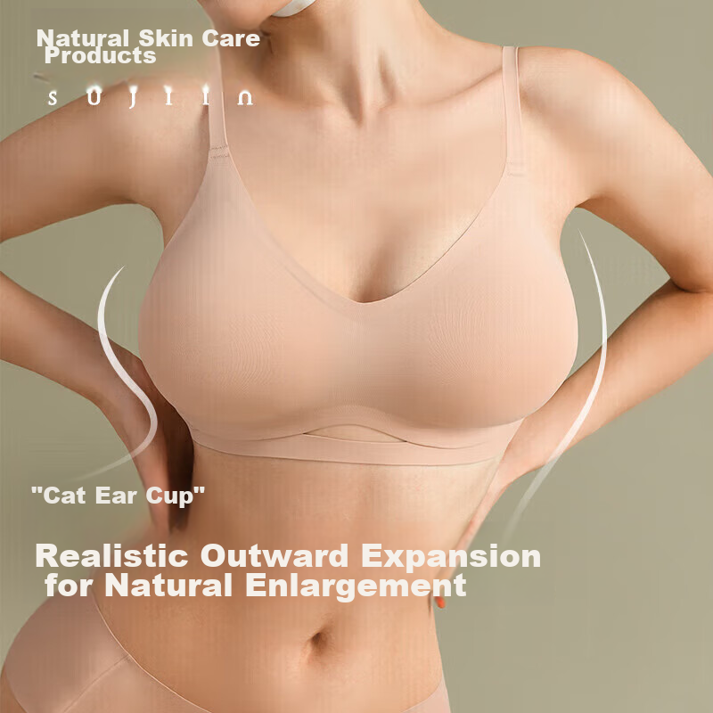 Sujiliangpin Cat Ear Cup Outer Expansion Bra for Women, Flat Chest Special, Small Breast Push-Up, Enhancing, Cartoon Breast Bra, Wireless Brassiere