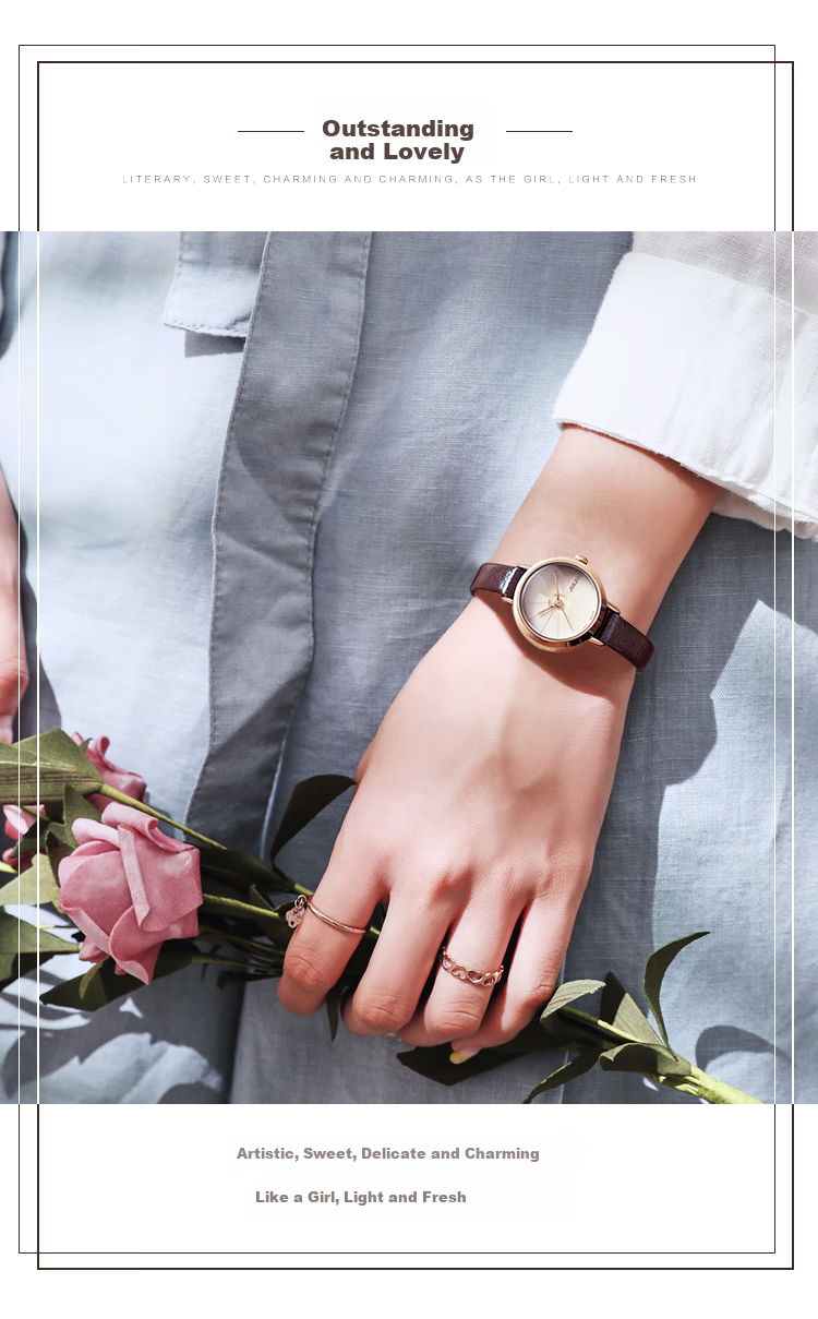 Julius Women's Watch, Korean Version, 3D Dial, Fashionable Versatile Student Waterproof Quartz Ladies Watch, Coffee Color JA-979E 3