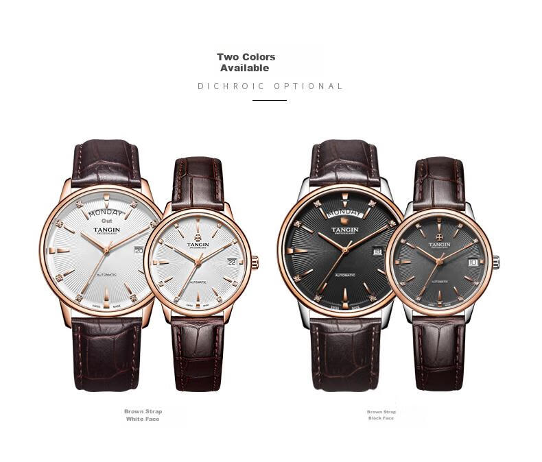 TANGIN Imported Swiss Watch, Xixin Series Leather Strap Mechanical Couple's Watch, Swiss Watch T7025GLHWFSB 12