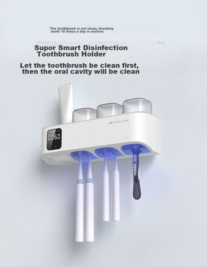 SUPOR Toothbrush Holder, Premium Sterilizer And Dryer, Smart UV Sterilizer, Wall-Mounted without Drilling, Mouthwash Cup S 15