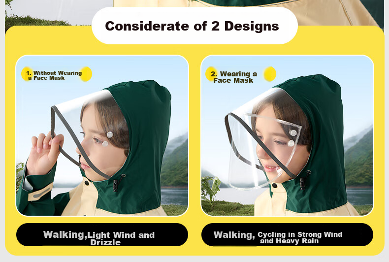 Moremerry Children's Raincoat for Boys And Girls with Backpack Space, Waterproof Breathable Baby Fashion Windbreaker Style Rain Poncho, Almond Yellow, 3XL 16