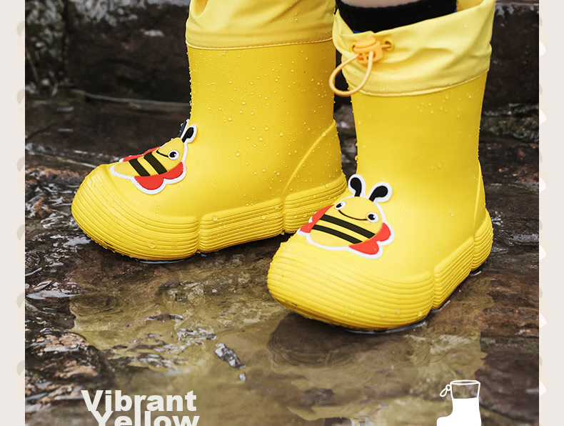 Moremerry Children's Rain Boots for Boys And Girls, Waterproof 3D Baby Elastic Cuff Non-Slip Wear-Resistant Cartoon Water Shoes, Elegant White, Size 20 34