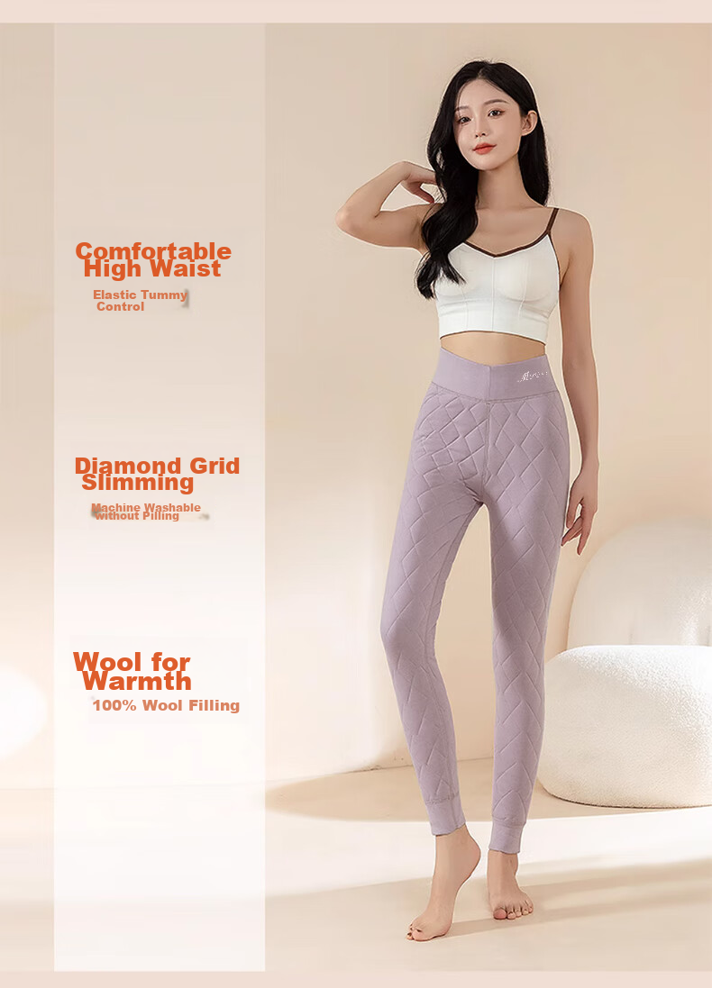 LangSha 100% Wool Thermal Pants for Women, Autumn And Winter Fleece-Lined Thick Cotton Pants, High-Waist Plus Size Slim-Fit Leggings 13