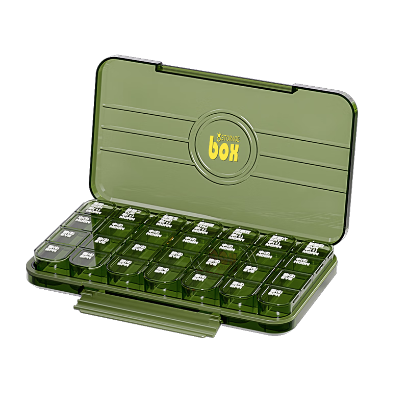 Baicaoyuan Large Compartment Pill Organizer, Portable Weekly Medication Storage Box, Sealed Moisture-Proof Pill Dispenser, 21 Compartments, Transparent Gree