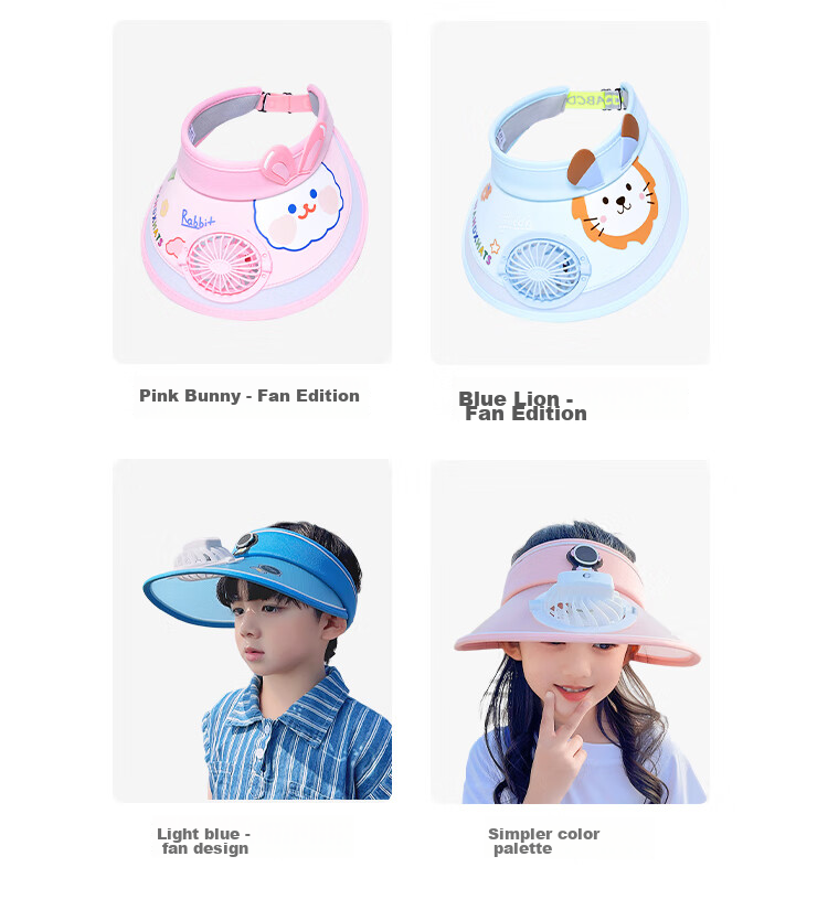 GLO-STORY Solar Fan Hat, Children's Sun Protection Cap, Outdoor Beach UV-Resistant Sun Hat 8