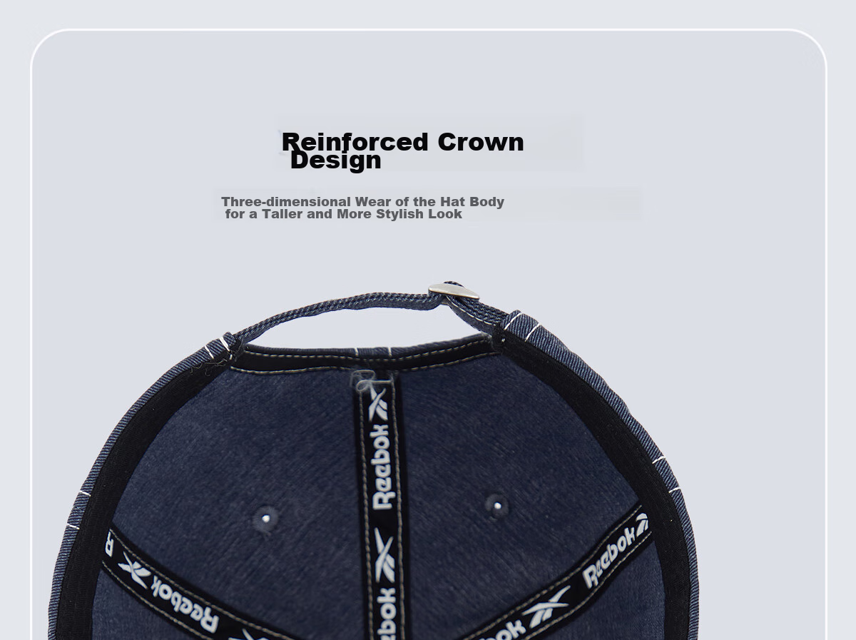Reebok Retro Modern Denim Hat, Unisex Style, Structured Cut, Face-Slimming, Sun Protection, Adjustable Breathability, Blue 15