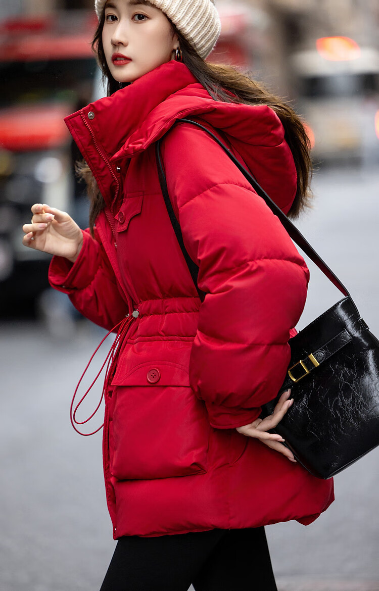 DME High Warmth Battle Robe Winter Cold-Resistant 90% Duck Down Adjustable Waist Large Patch Pocket Petite Women's Down Jacket 11