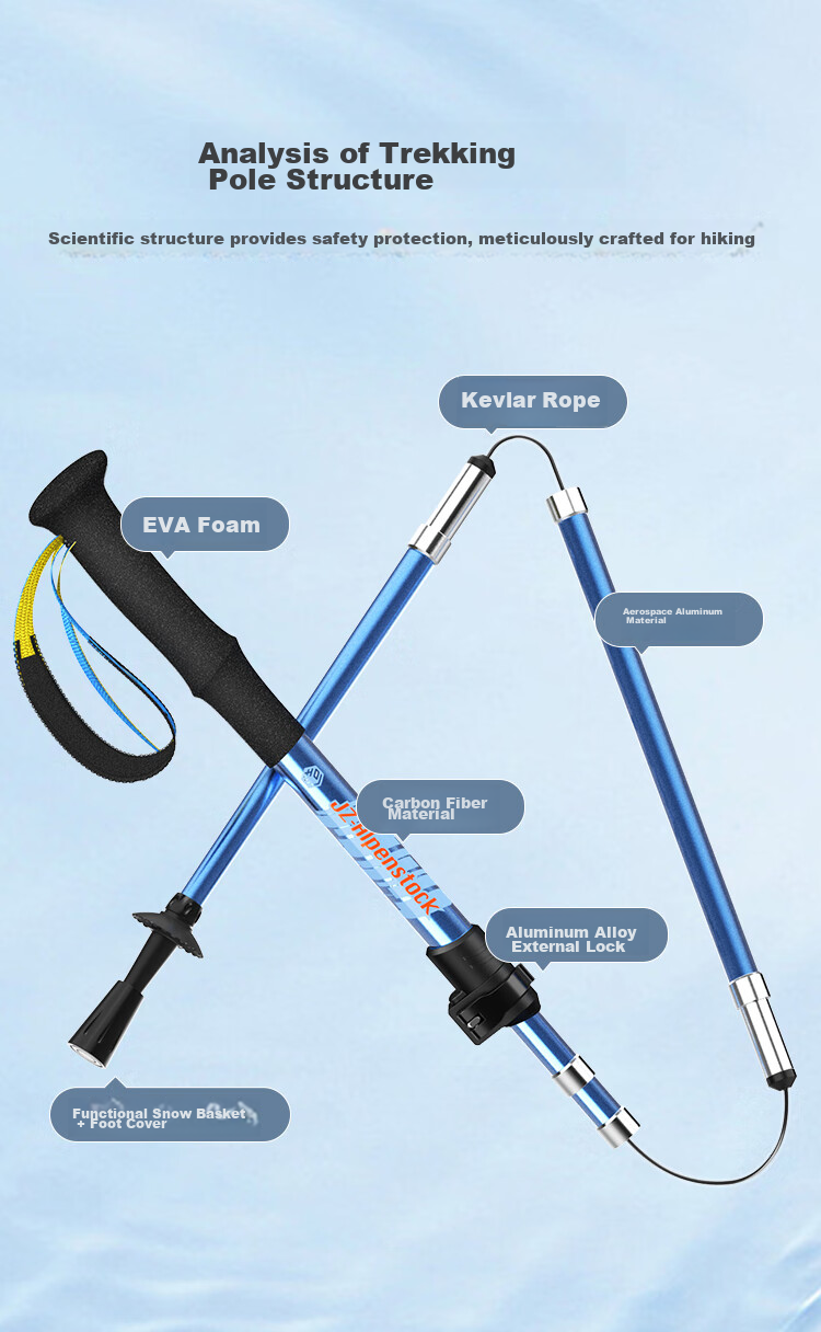 JD Original [Zhixuan] 3K Carbon Fiber Aluminum Alloy Trekking Pole, Ultra-Light Foldable Outdoor Hiking Walking Stick, Blue, SZ300 3