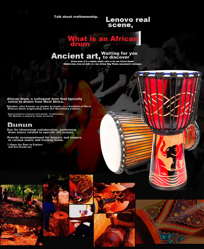 Minsine Standard 10-Inch African Drum, for Adults And Children Beginners to Play, Old Goat Skin Hand Drum Percussion Instrument 16