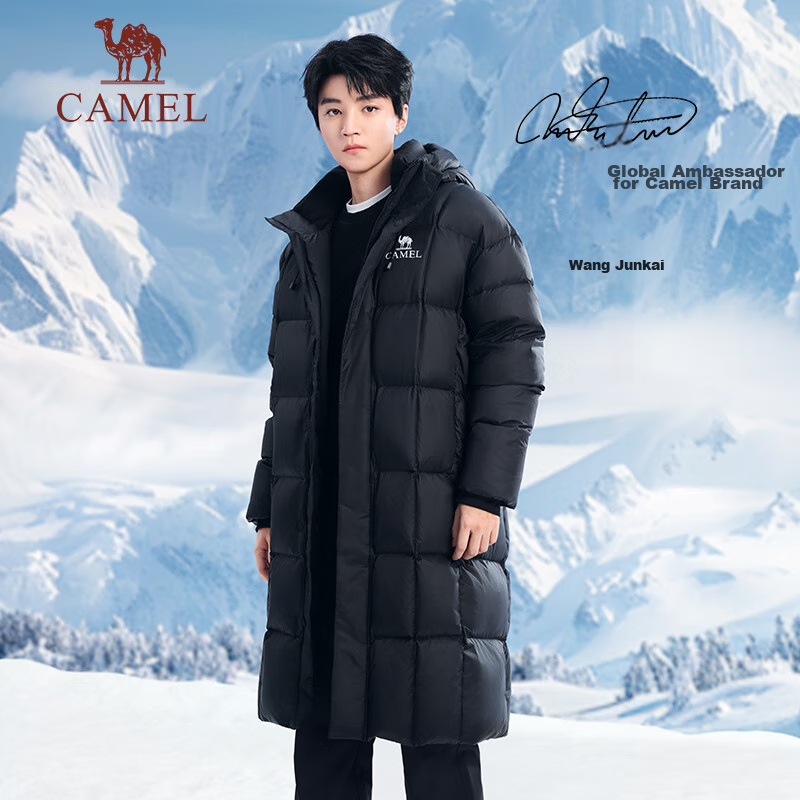 CAMEL [Wang Junkai's Style] Mid-Length down Jacket for Men And Women, Graphene Warm Coat W34CR07614