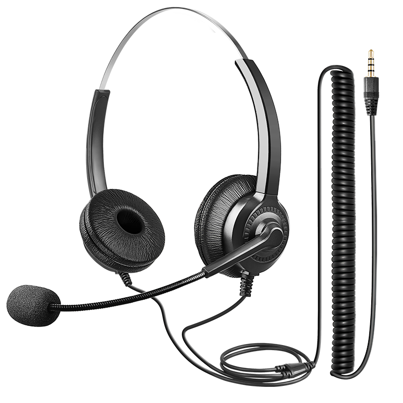 EJT Y300D Dual-Ear Call Center Headset 3.5mm Single Plug Over-Ear Noise-Cancelling Headphones for Customer Service Telemarketing Direct Connect to Mobile/PC