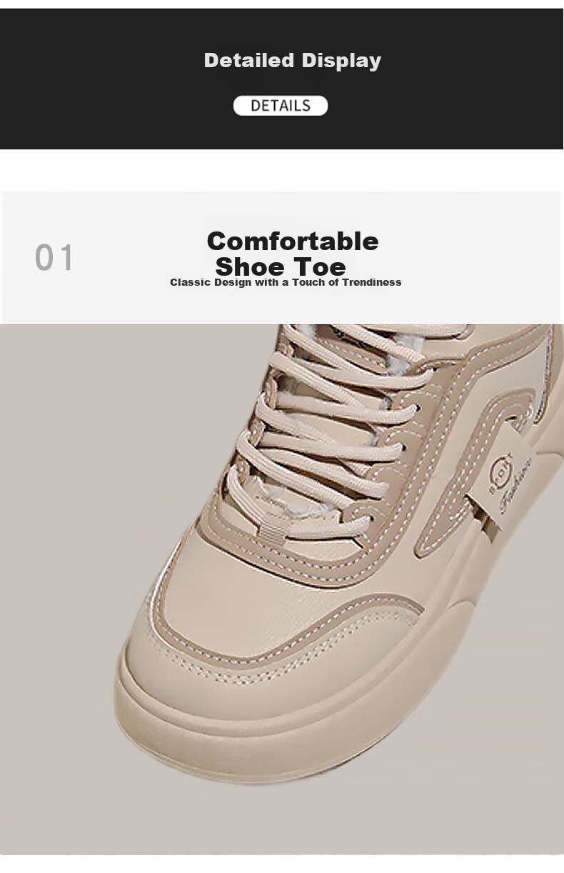 FOOTOPPO Mid-Top Thick-Soled Casual Cotton Shoes for Women with Fleece Lining, Warm Winter Fashion Comfortable Thick-Soled Sneakers for Ladies 4