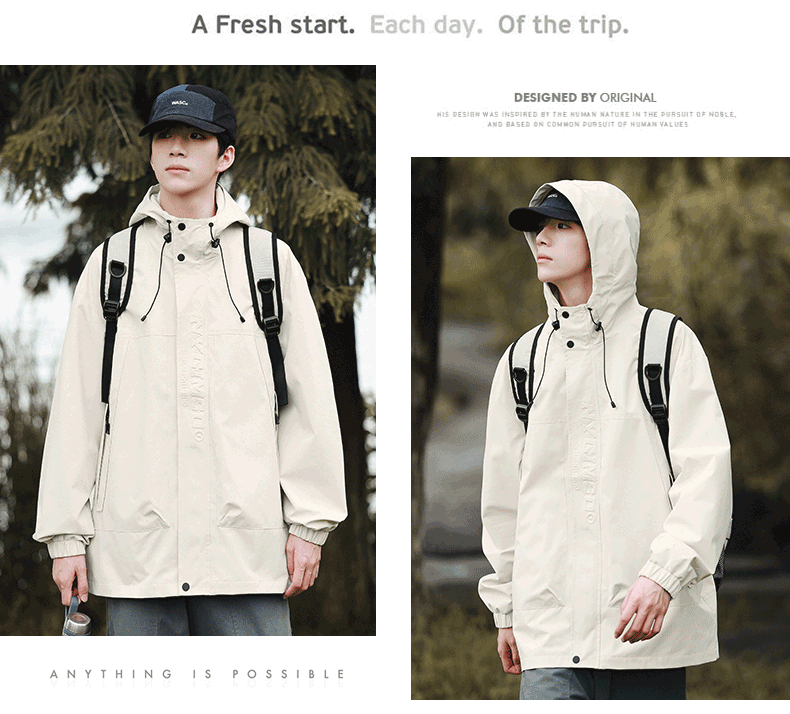 Foss Phil Men's Jacket, Spring And Autumn Outdoor Casual Sports Loose Versatile Hooded Windbreaker Top FPJK9 Black XL 9
